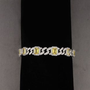 925 Ayar Gümüş Kare Desen Sitrin Taşlı Şık Bileklik