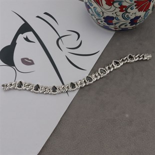 925 Ayar Gümüş Damla Desen Siyah Şık Bileklik