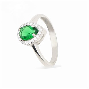 925 Ayar Gümüş Damla Desen Zümrüt Yeşili Şık Set 