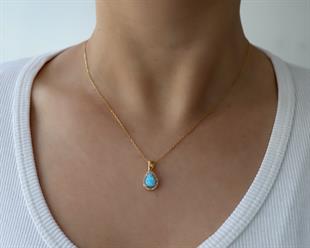 925 Ayar Gümüş Damla Opal Taşlı Kolye