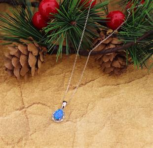 925 Ayar Gümüş Damla Opal Taşlı Kolye