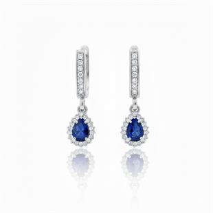 925 Ayar Gümüş Damla Safir Taşlı Anturaj Küpe