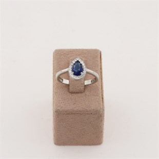 925 Ayar Gümüş Damla Safir Taşlı Gümüş Yüzük