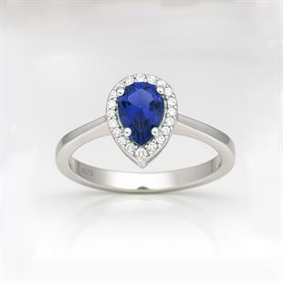 925 Ayar Gümüş Damla Safir Taşlı Gümüş Yüzük