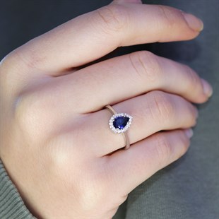 925 Ayar Gümüş Damla Safir Taşlı Gümüş Yüzük