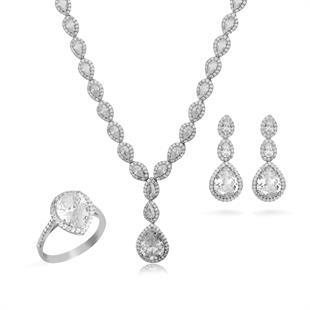 925 Ayar Gümüş Damla Salkım Pırlanta Montür Su Yolu Takı Seti