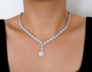 925 Ayar Gümüş Damla Salkım Pırlanta Montür Su Yolu Takı Seti