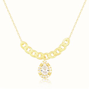 925 Ayar Gümüş Damla Taş Kolye Zincir Detay