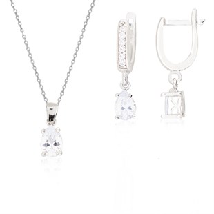 925 Ayar Gümüş Damla Taş Takı Seti