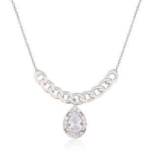 925 Ayar Gümüş Damla Taş Takı Seti Zincir Detay