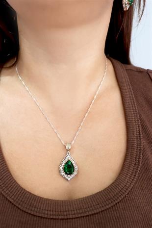 925 Ayar Gümüş Damla Taşlı Otantik Kolye