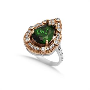 925 Ayar Gümüş Damla Taşlı Otantik Yüzük