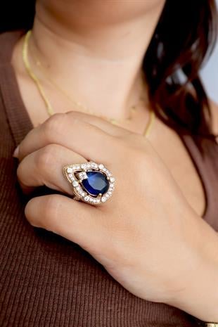 925 Ayar Gümüş Damla Taşlı Otantik Yüzük