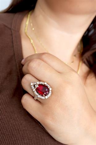 925 Ayar Gümüş Damla Taşlı Otantik Yüzük