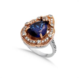 925 Ayar Gümüş Damla Taşlı Otantik Yüzük