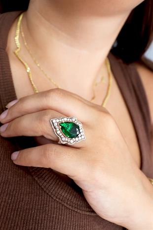 925 Ayar Gümüş Damla Taşlı Otantik Yüzük