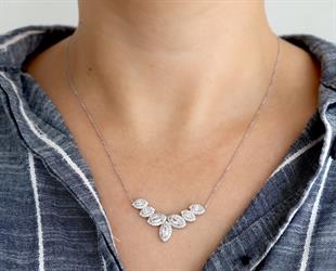 925 Ayar Gümüş Damla Taşlı Sıralı Kolye