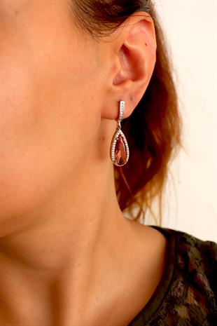 925 Ayar Gümüş Damla Zultanit Taş Sallantılı Küpe