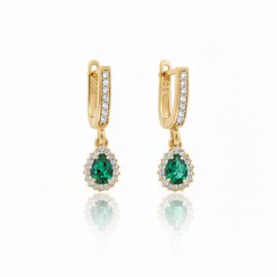 925 Ayar Gümüş Damla Zümrüt Yeşili Taşlı Anturaj Küpe