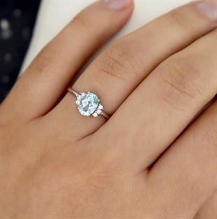 925 Ayar Gümüş Değerli Taşlar Koleksiyonu 1,86 Karat Sky Blue Topaz Taşlı Gümüş Yüzük