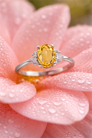 925 Ayar Gümüş Değerli Taşlar Koleksiyonu 0,28 Karat Sitrin Taşlı Gümüş Yüzük