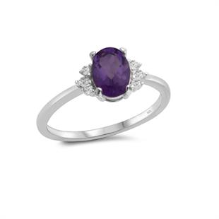 925 Ayar Gümüş Değerli Taşlar Koleksiyonu 1,37 Karat Ametist Taşlı Gümüş Yüzük