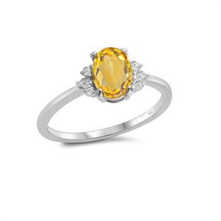 925 Ayar Gümüş Değerli Taşlar Koleksiyonu 0,28 Karat Sitrin Taşlı Gümüş Yüzük