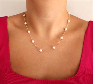 925 Ayar Gümüş Dizi İnci Kolye