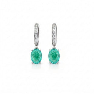 925 Ayar Gümüş Doğal Paraiba Oval Taşlı Küpe