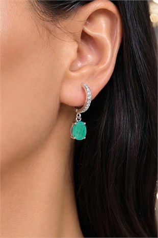 925 Ayar Gümüş Doğal Paraiba Oval Taşlı Küpe
