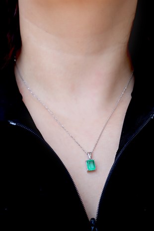 925 Ayar Gümüş Doğal Paraiba Taşlı Baget Kolye