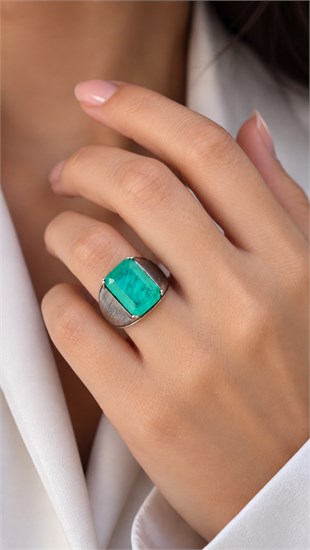 925 Ayar Gümüş Doğal Paraiba Taşlı Oksitli Vintage Yüzük