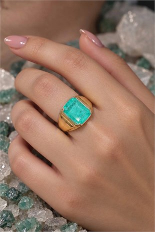 925 Ayar Gümüş Doğal Paraiba Taşlı Vintage Yüzük