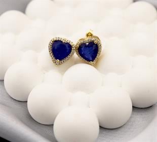 925 Ayar Gümüş Doğal Paraiba Turmalin Taşlı Kalp Küpe