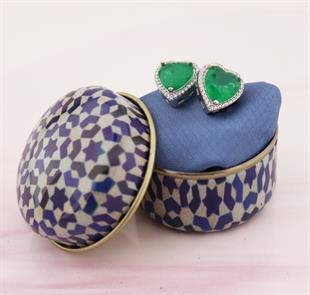 925 Ayar Gümüş Doğal Paraiba Turmalin Taşlı Kalp Küpe