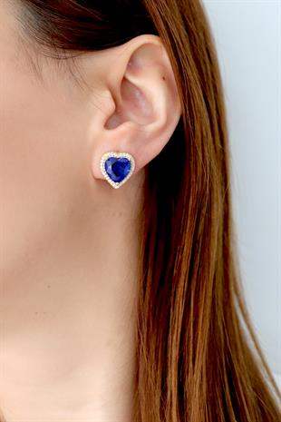 925 Ayar Gümüş Doğal Paraiba Turmalin Taşlı Kalp Küpe