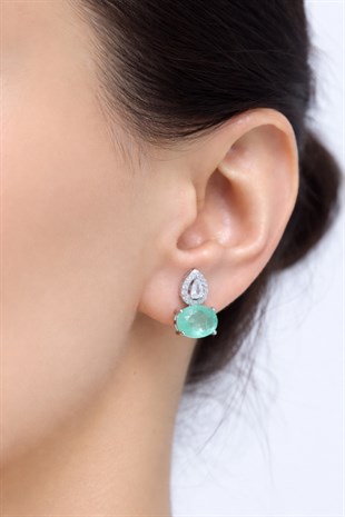 925 Ayar Gümüş Doğal Paraiba Turmalin Taşlı Küpe