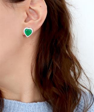 925 Ayar Gümüş Doğal Paraiba Turmalin Taşlı Kalp Küpe