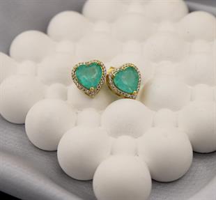 925 Ayar Gümüş Doğal Paraiba Turmalin Taşlı Kalp Küpe