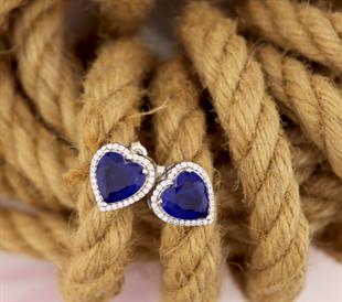 925 Ayar Gümüş Doğal Paraiba Turmalin Taşlı Kalp Küpe