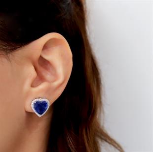 925 Ayar Gümüş Doğal Paraiba Turmalin Taşlı Kalp Küpe