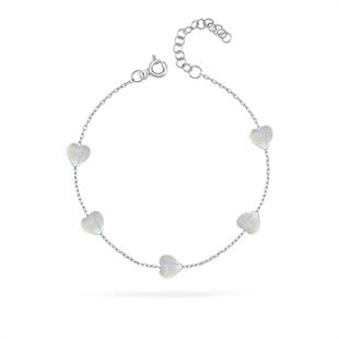 925 Ayar Gümüş Doğal Sedef Taşlı Kalp Bileklik