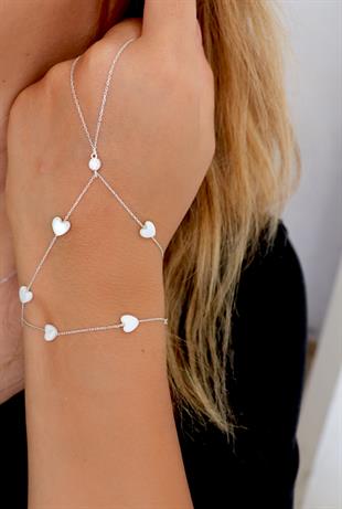 925 Ayar Gümüş Doğal Sedef Taşlı Kalp Şahmeran