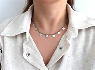 925 Ayar Gümüş Dövme Pullu Kolye