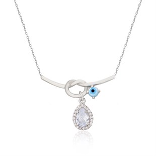 925 Ayar Gümüş Düğüm Detay Damla Taşlı Kolye