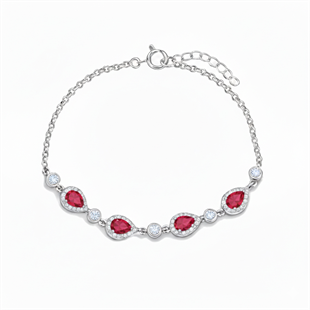 925 Ayar Gümüş Elegance Kırmızı Damla Detaylı Bileklik