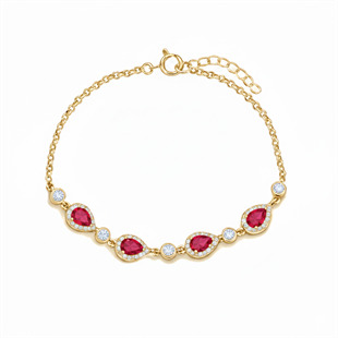 925 Ayar Gümüş Elegance Kırmızı Damla Detaylı Bileklik