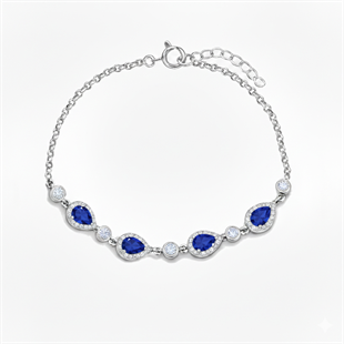 925 Ayar Gümüş Elegance Safir Rengi Damla Detaylı Bileklik