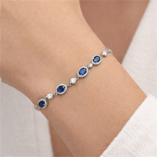 925 Ayar Gümüş Elegance Mavi Oval Detaylı Bileklik