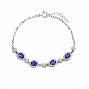 925 Ayar Gümüş Elegance Mavi Oval Detaylı Bileklik